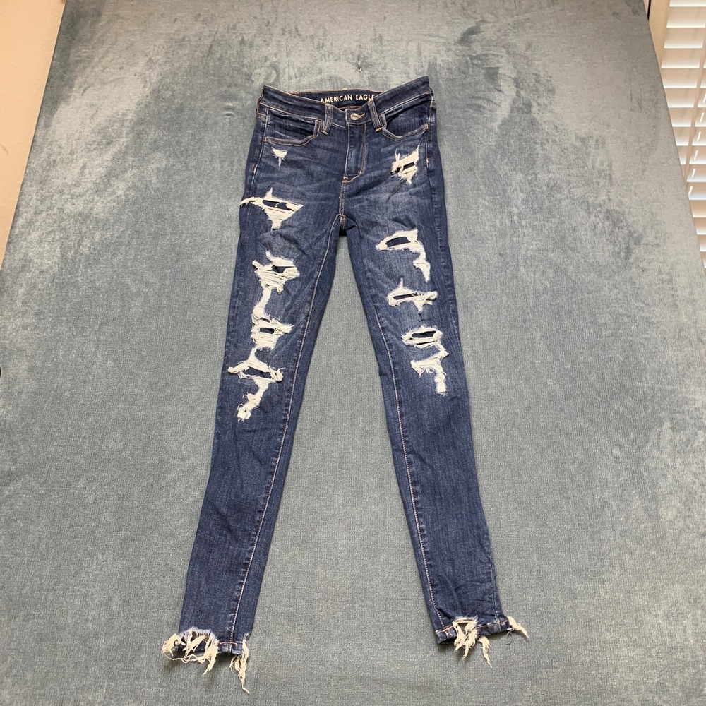 American Eagle Outfitters Next Level Stretch Jeans Women 2 Blue Denim Distressed